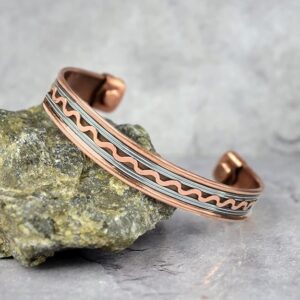 Pure Copper Kada Copper Bracelet free size Adjustable Kada / Bracelet for Men and Women (Color : Copper & Silver) Combo 3 pc