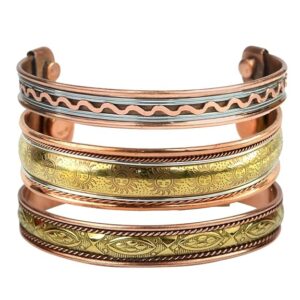 Pure Copper Kada Copper Bracelet free size Adjustable Kada / Bracelet for Men and Women (Color : Copper & Silver) Combo 3 pc