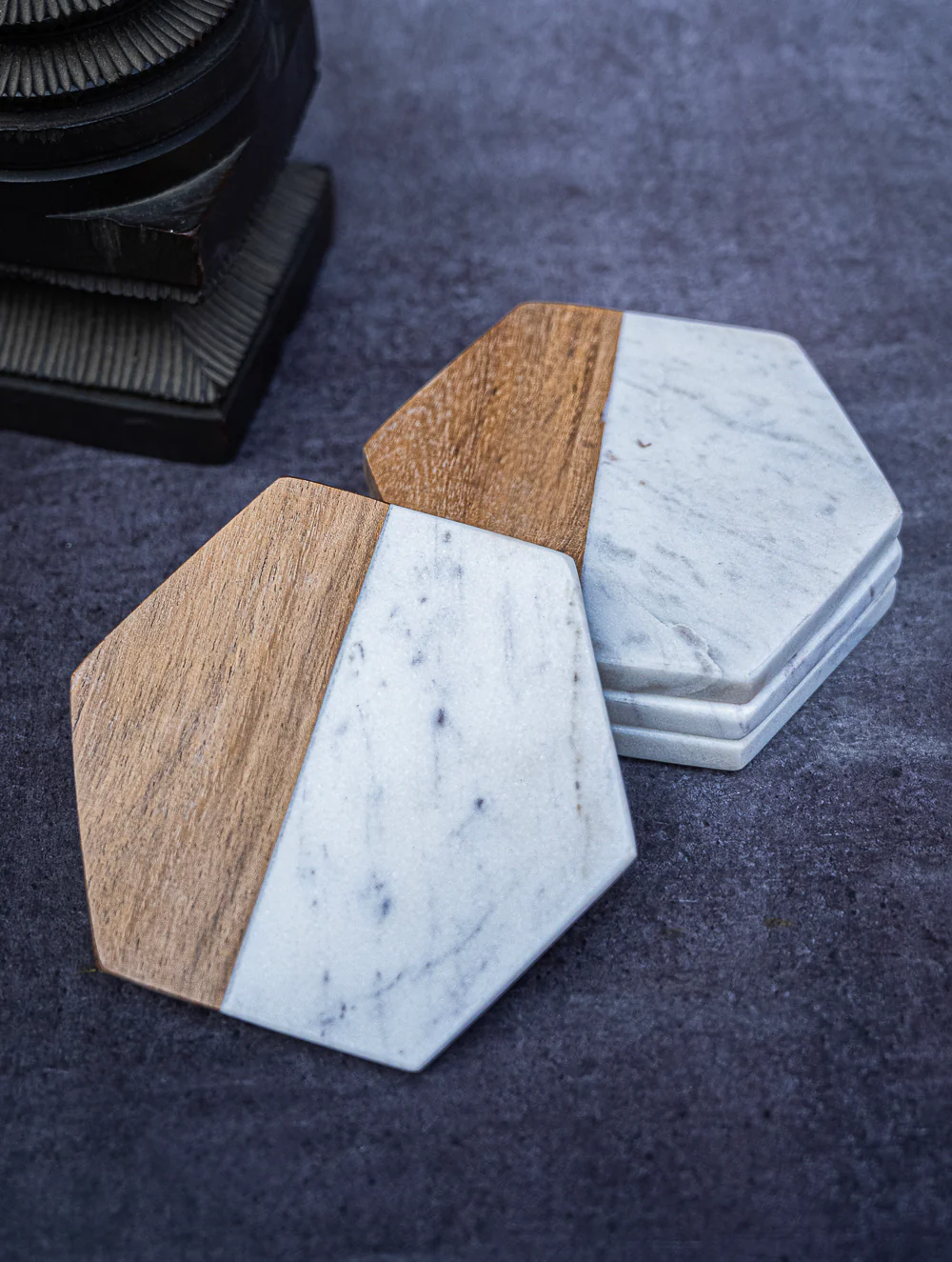 Marble and Wood Square Coasters
